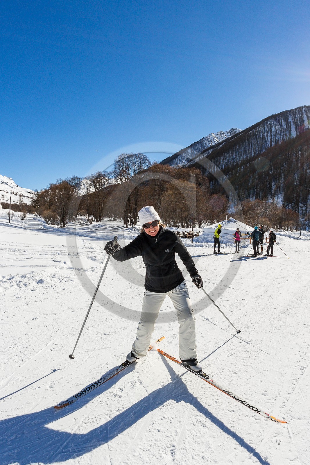 Larche, col de Larche, ski de fond dans le vallon du Lauzanier